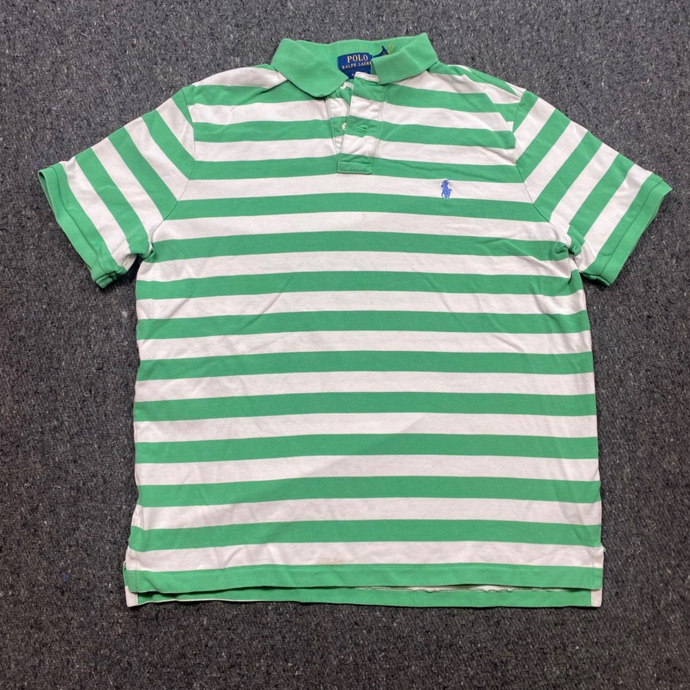 Polo Ralph Lauren Stripe Polo Sz L Mens Green Preppy Classic Fit Pony TShirt